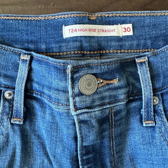 Levi's 724 High-Rise Straight Distressed Blue Jeans - Picture 2 of 4